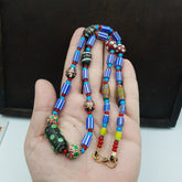 Antique white heart Venetian Style Blue Chevron Glass Beads necklace N94